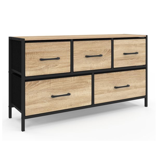 Commode Iris 5 tiroirs en bois et tissu