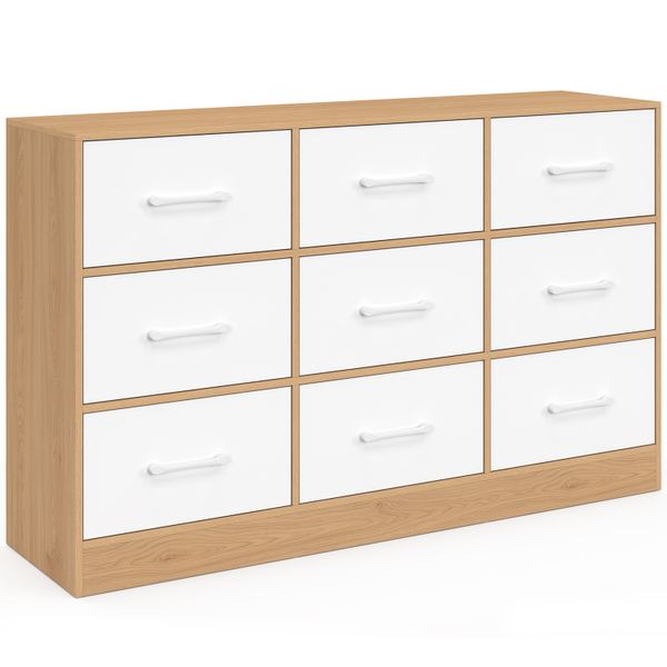Commode Uma 9 tiroirs bois et blanc