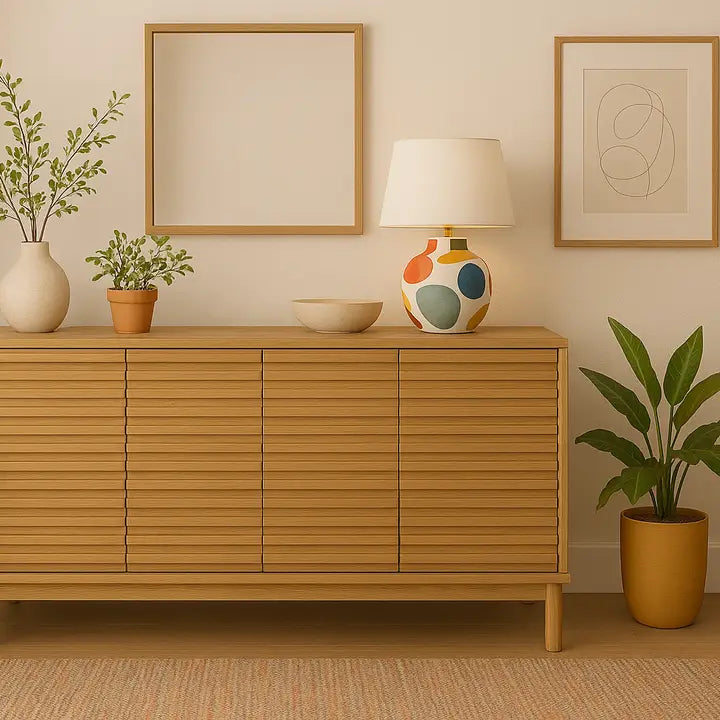 Buffet 4 portes en bois de frêne, couleur lin - Tanner