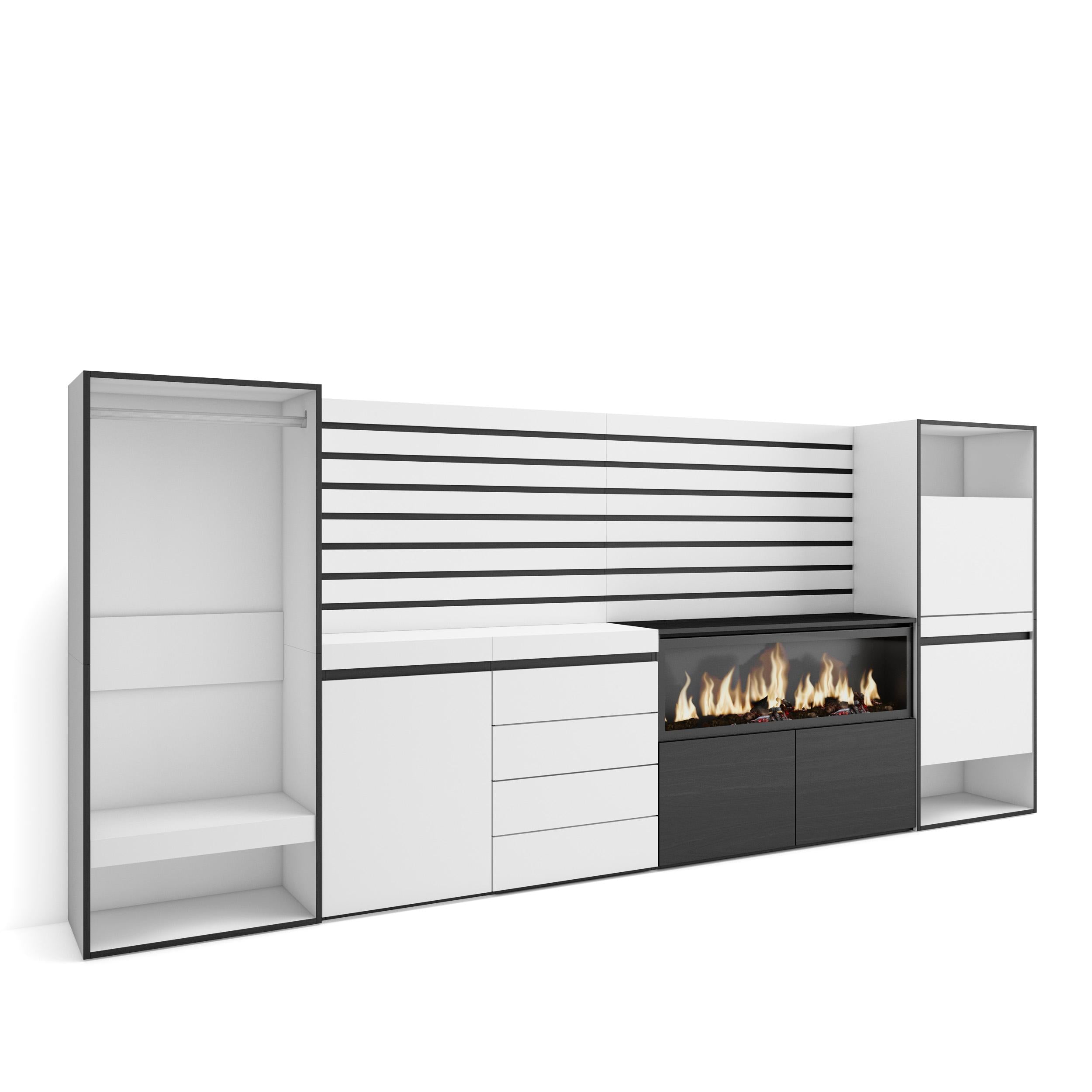 Vestiaire & Meuble TV avec cheminée LED XXL - 334x145x35 cm - Blanc & noir