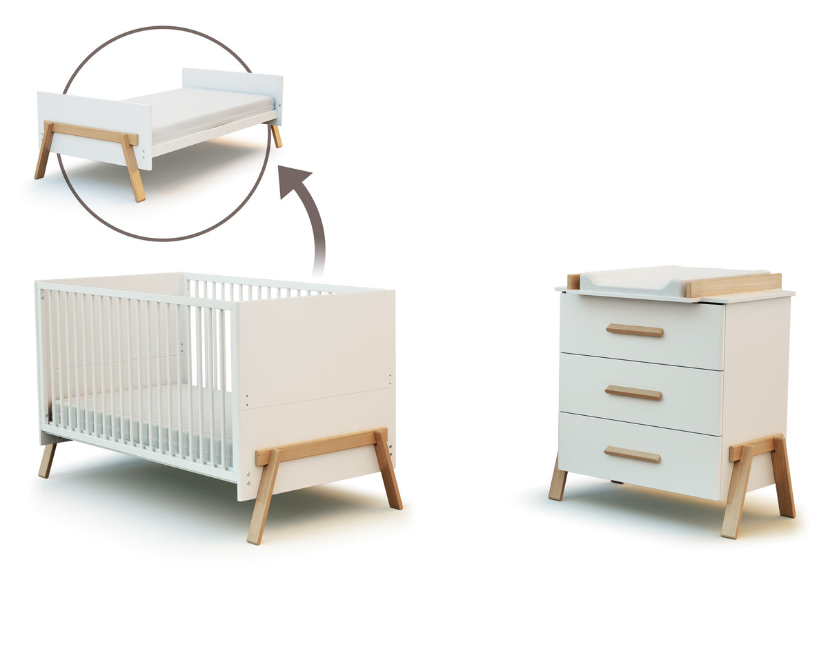 Grand Duo Lit et commode à Langer 3 Tiroirs En Bois Canaille