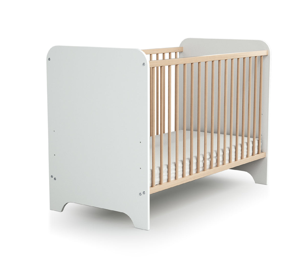 Lit bébé en bois CARROUSEL Blanc et Hêtre Verni 60 x 120 cm