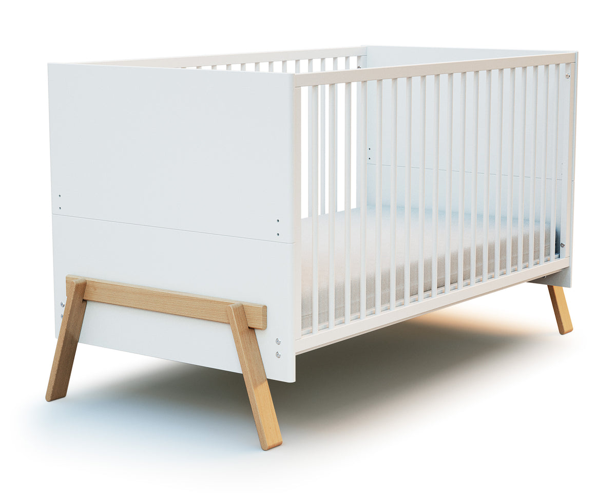 Lit bébé évolutif en bois CANAILLE Blanc et hêtre verni 70 x 140 cm