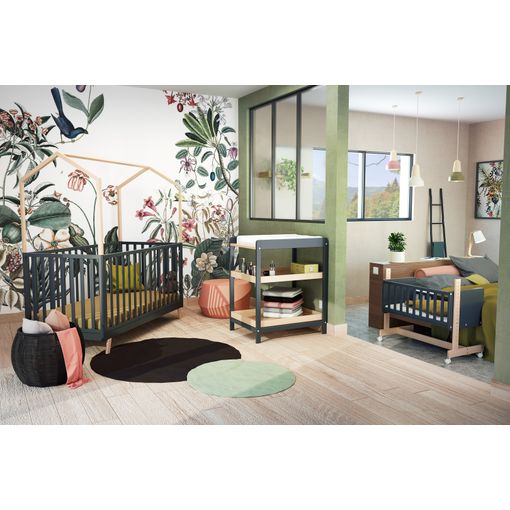 Berceau cododo évolutif bois Gris Graphite et Hêtre Verni 40 x 80 cm