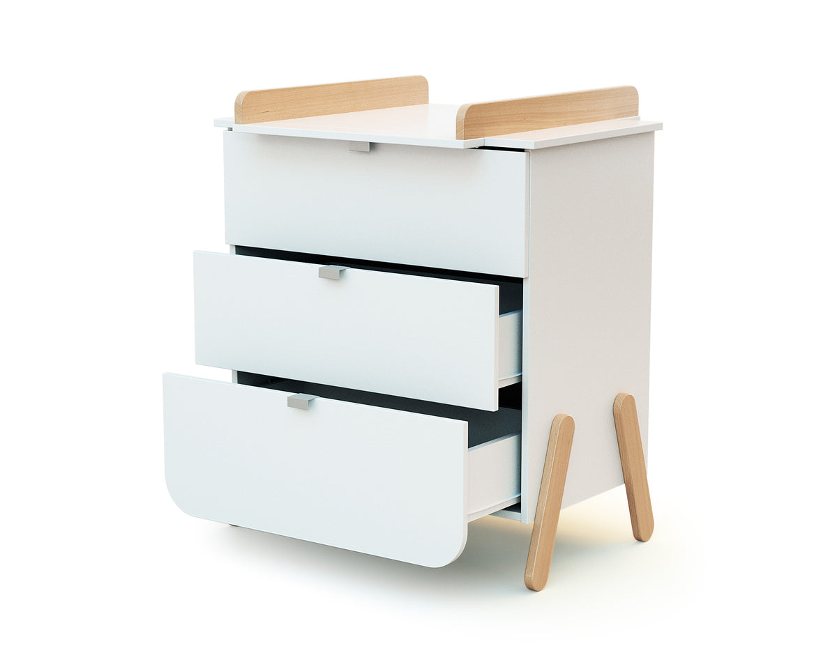 Commode à langer 3 tiroirs en bois PIRATE Blanc et Hêtre