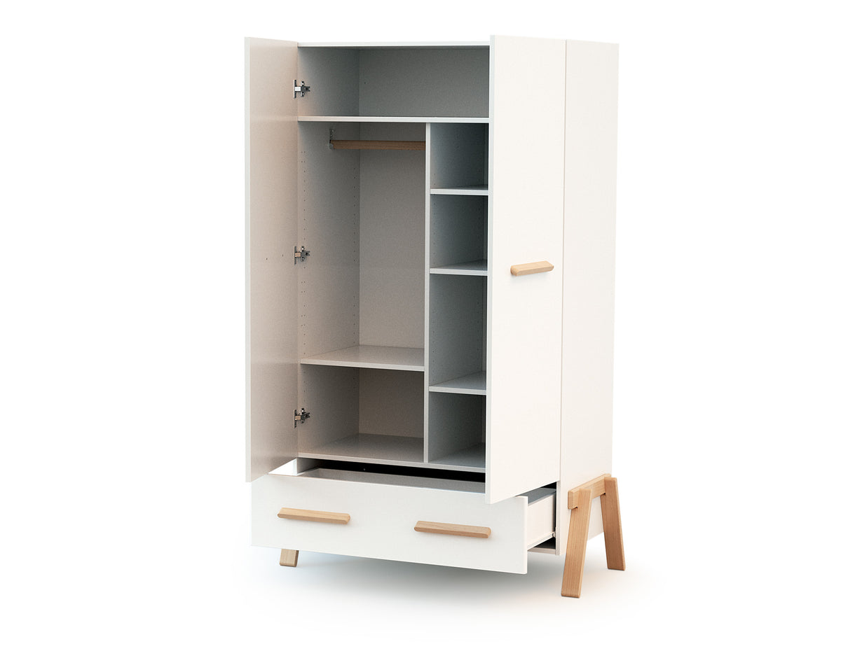 Armoire enfant 2 portes en bois CANAILLE Blanc et Hêtre 108 x 53 x176 cm