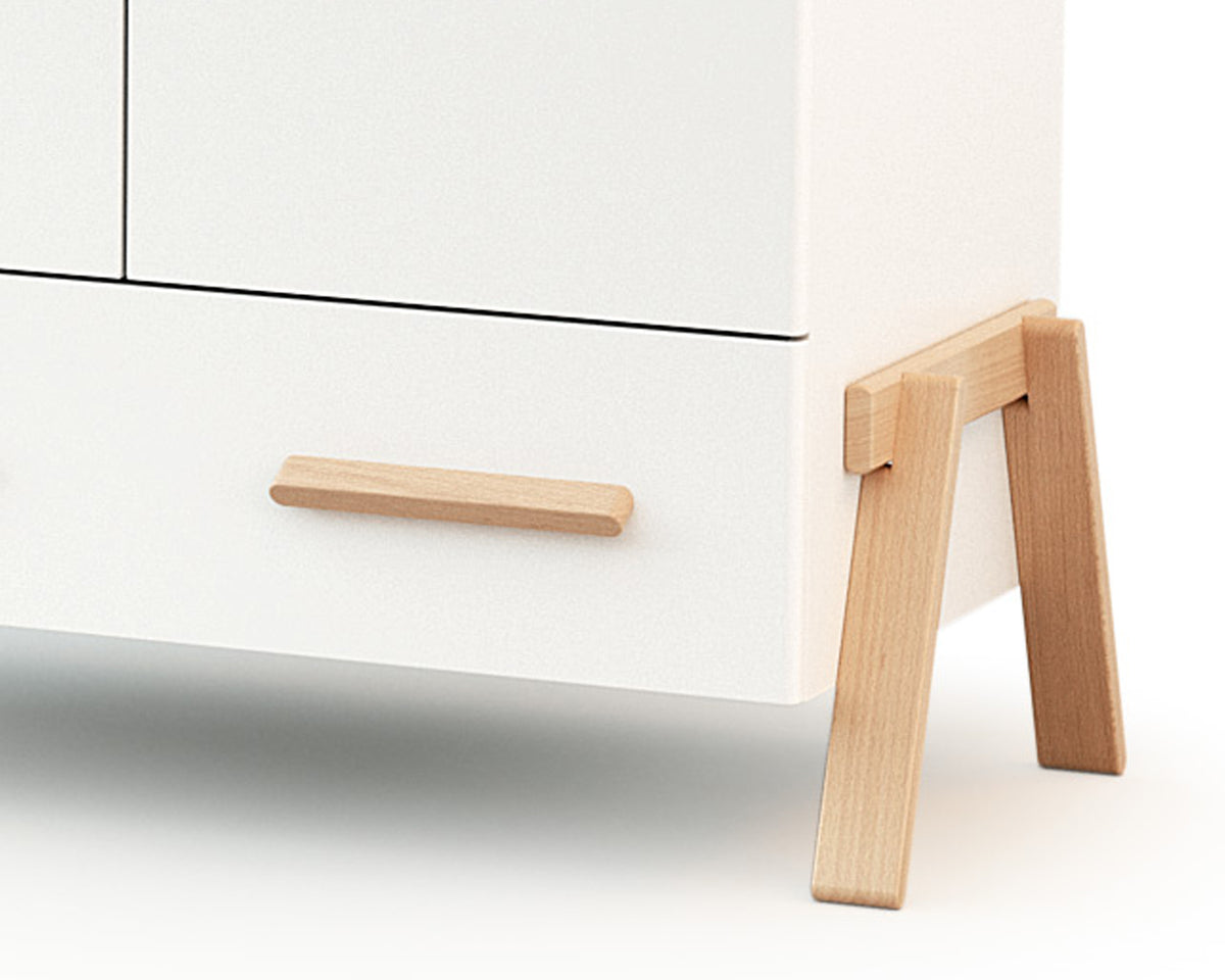 Armoire enfant 2 portes en bois CANAILLE Blanc et Hêtre 108 x 53 x176 cm