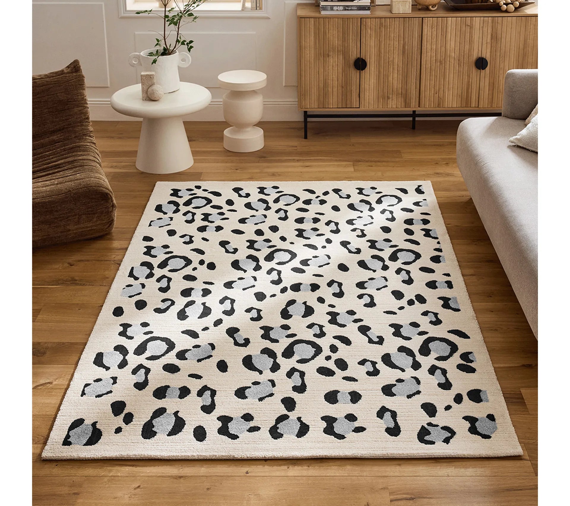 Tapis d'intérieur - Motif léopard - Leovah - Crème