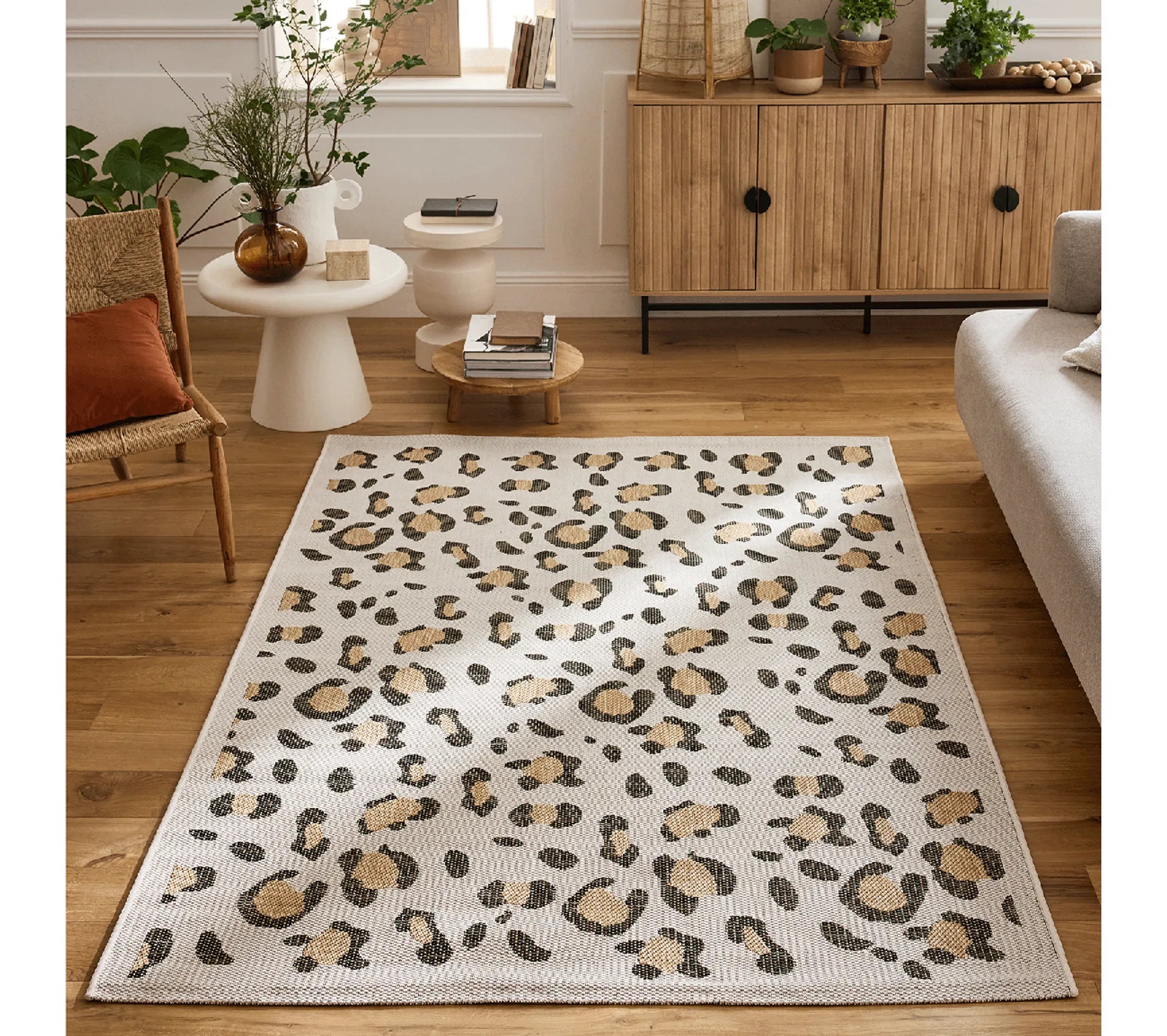 Tapis d'intérieur/extérieur - Motif léopard - Savanna - Crème