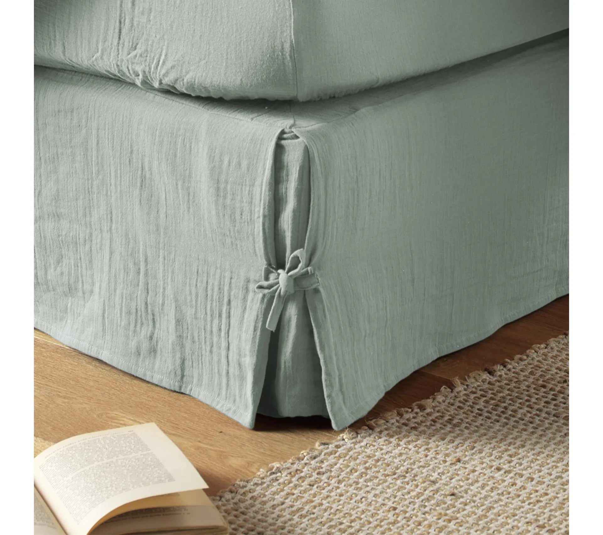 Cache sommier Gaze de Coton Eucalyptus