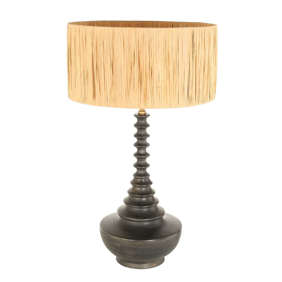 Lampe de table base en bois  avec abat-jour en osier beige/jaune