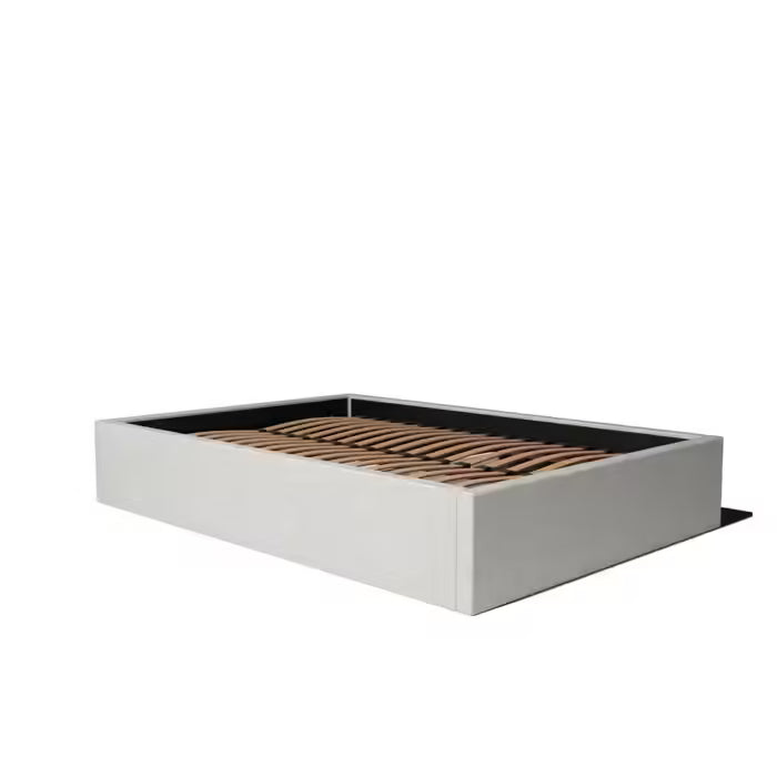 Lit coffre sans Tête - Blanc Cassé - Tissu Bouclé - Emma