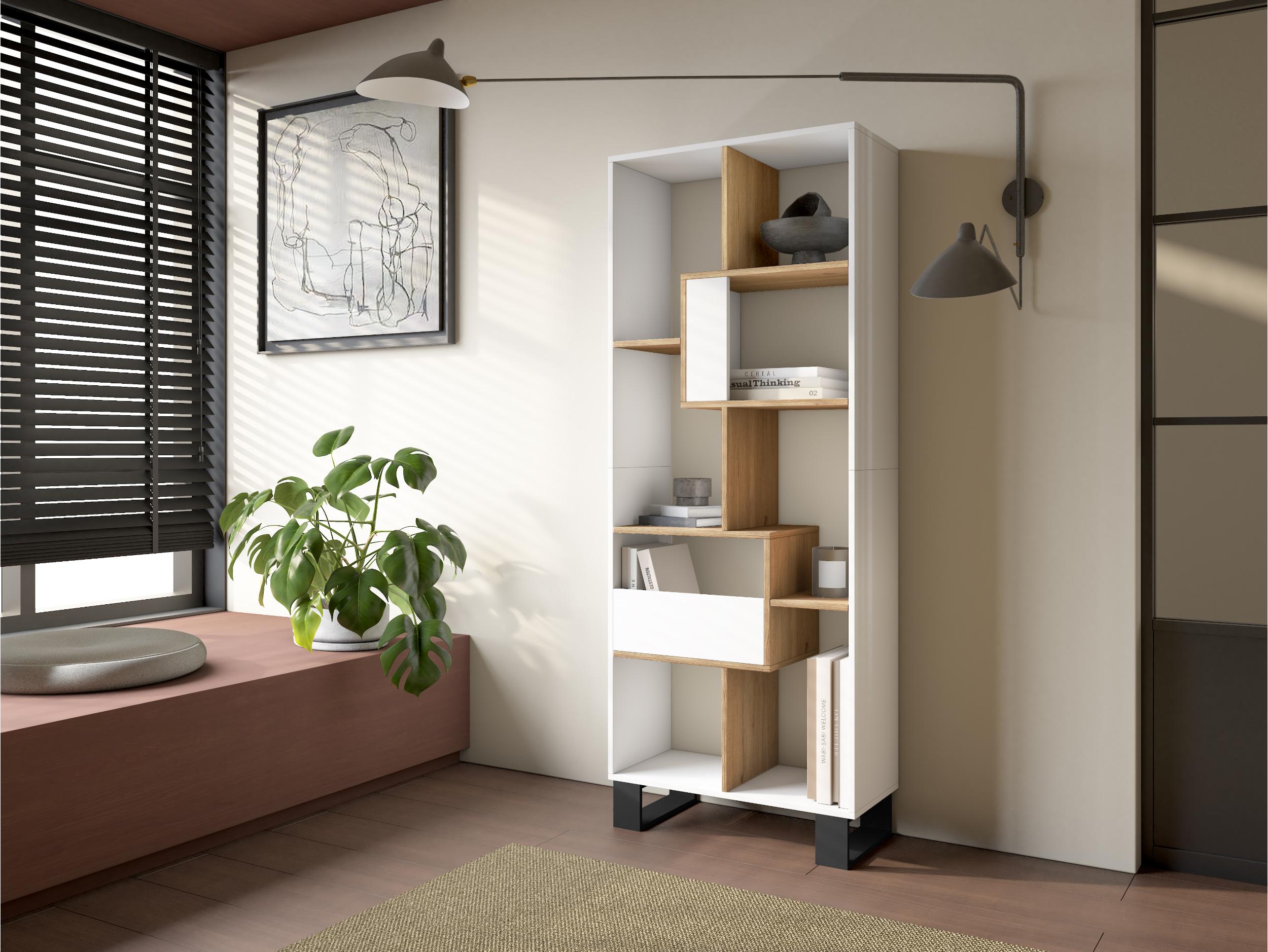 Étagère bibliothèque 174x67x31cm, horizontal ou vertical  Design industriel Blanc et Chêne