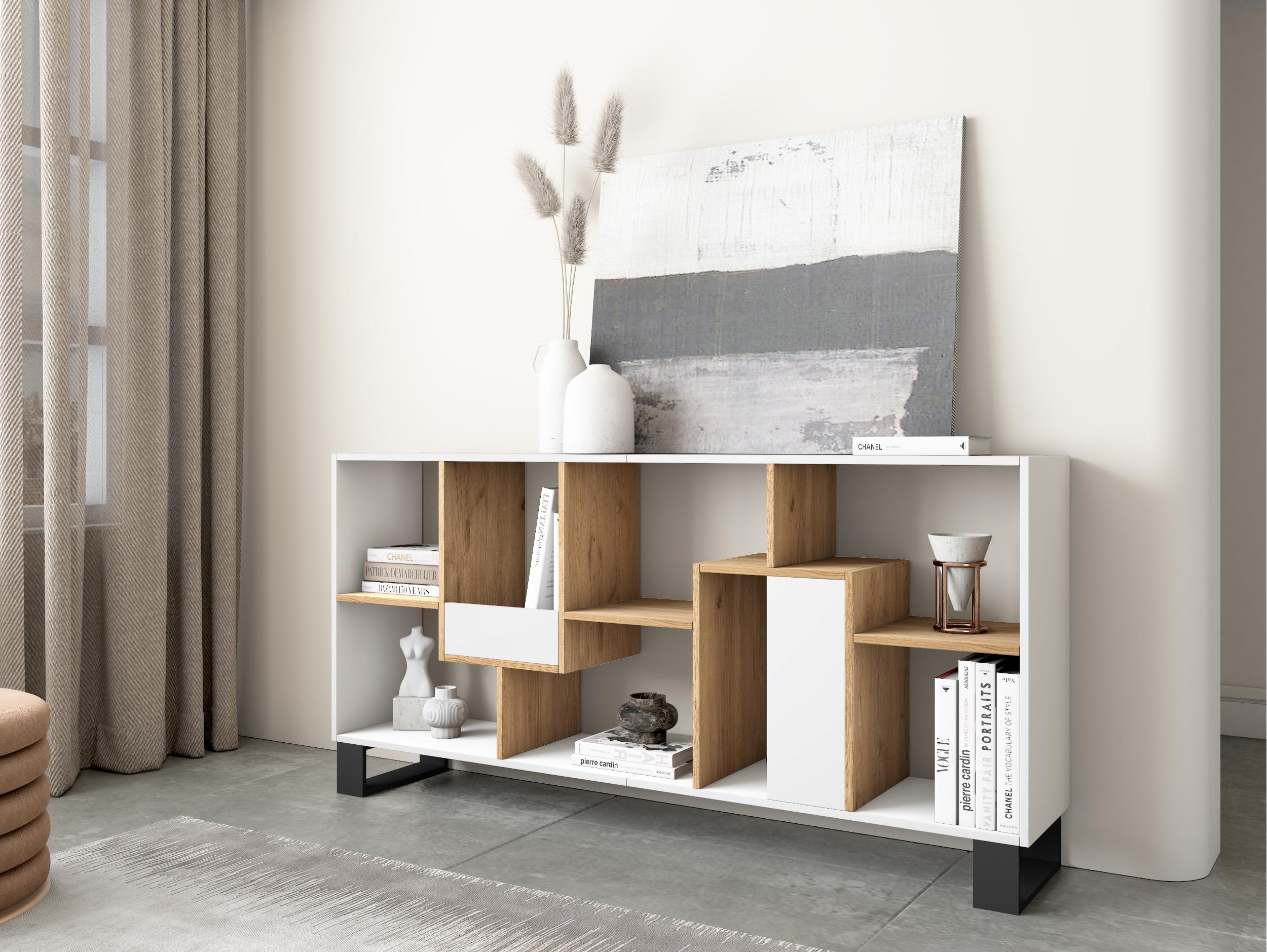 Étagère bibliothèque 174x67x31cm, horizontal ou vertical  Design industriel Blanc et Chêne