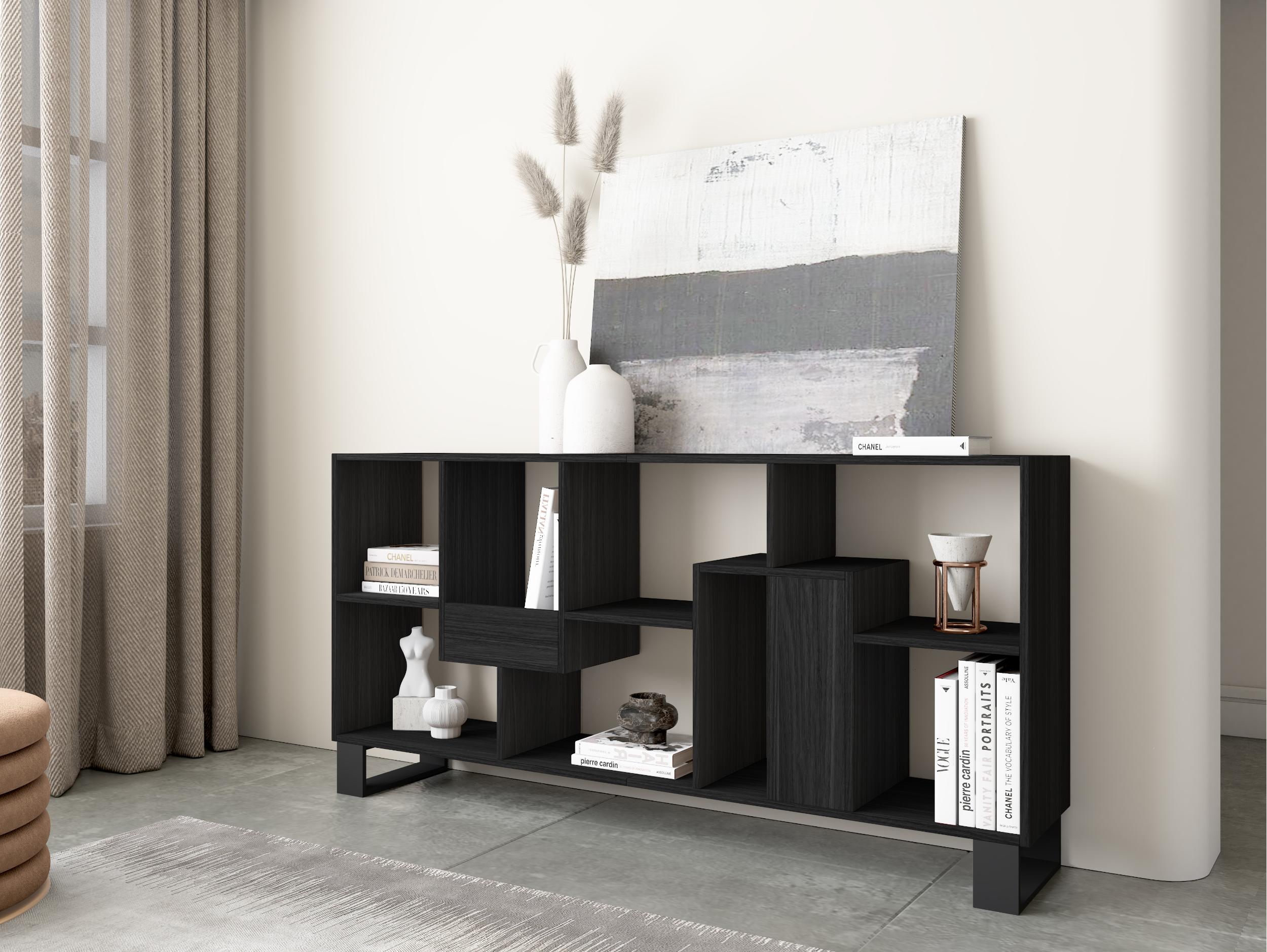 Étagère bibliothèque 174x67x31cm, horizontal ou vertical  Design industriel  Noir