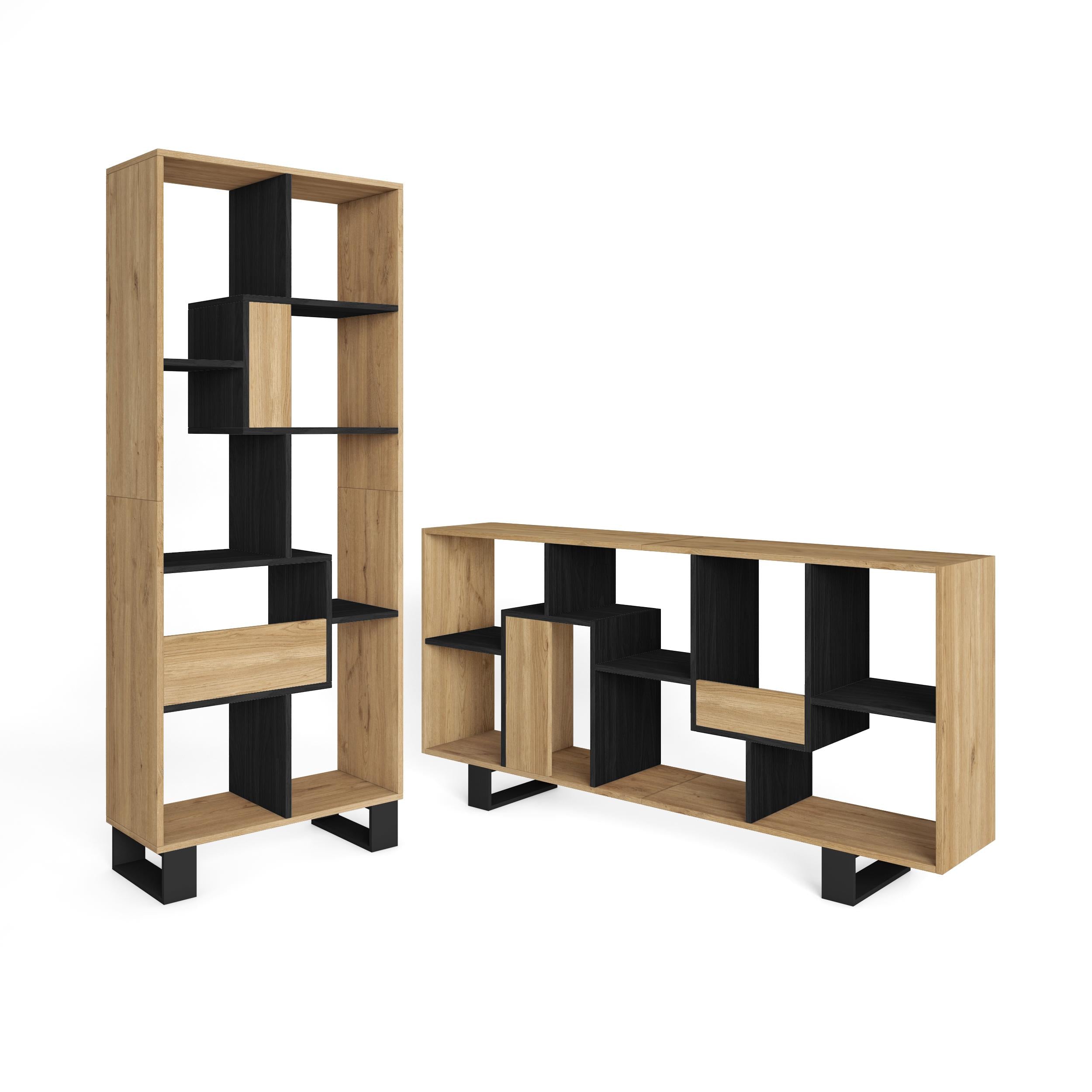Étagère bibliothèque 174x67x31cm, horizontal ou vertical  Design industriel Chêne et Noir