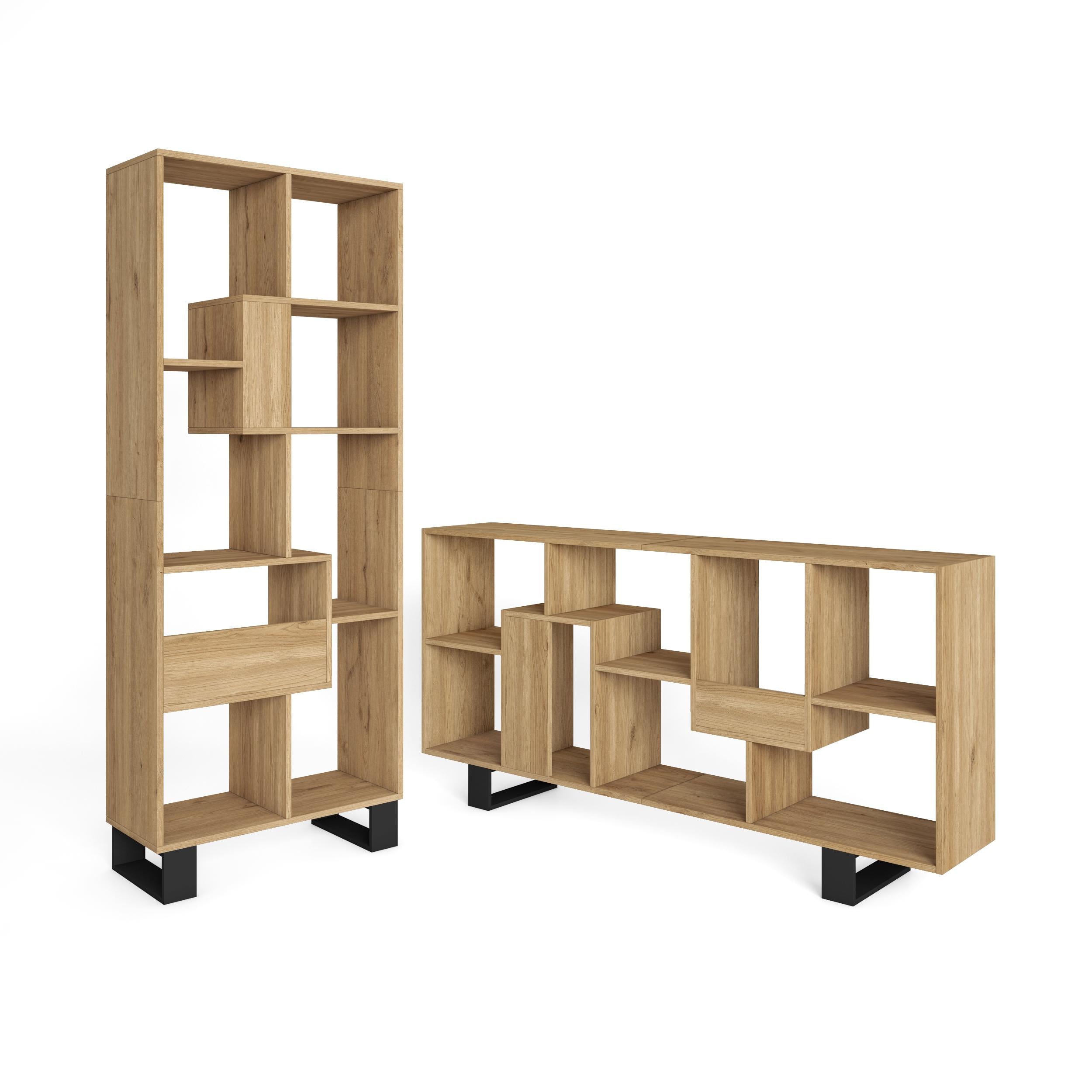Étagère bibliothèque 174x67x31cm, horizontal ou vertical  Design industriel Chêne