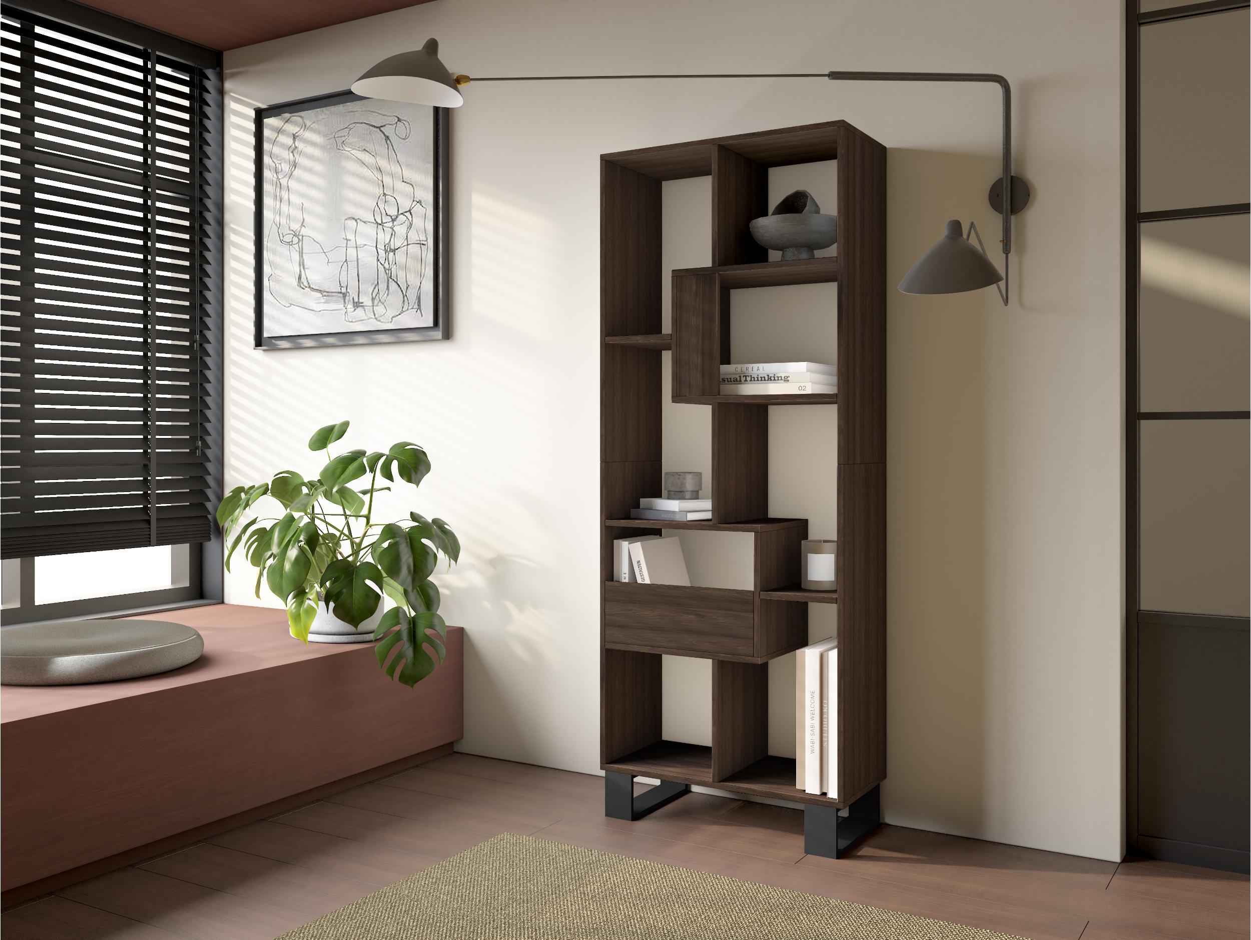 Étagère bibliothèque 174x67x31cm, horizontal ou vertical  Design industriel Chêne foncé