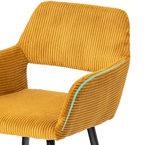 Ensemble de 2 fauteuils de salle à manger scandinaves avec accoudoirs en velours côtelé jaune Cromwell