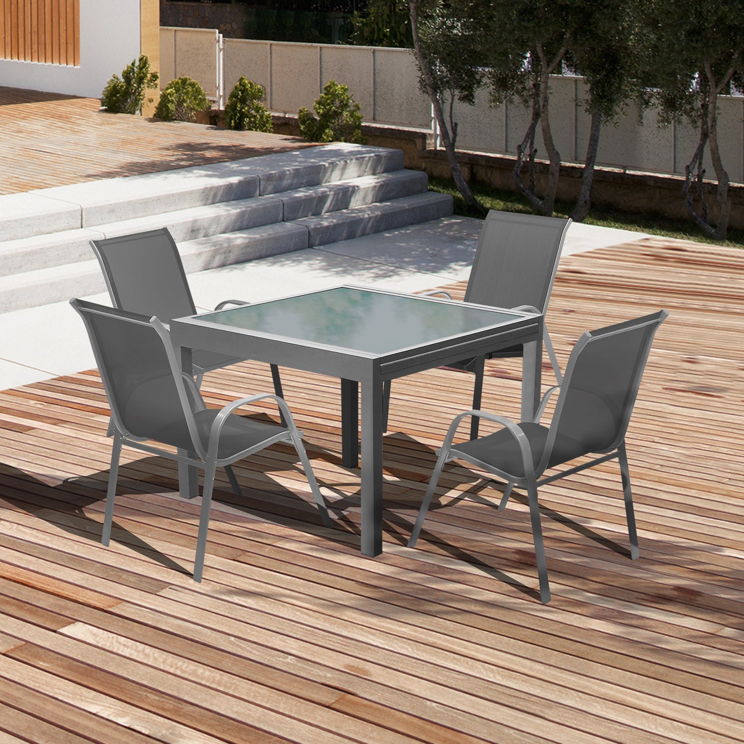 Table de jardin extensible en verre trempé 90-180cm