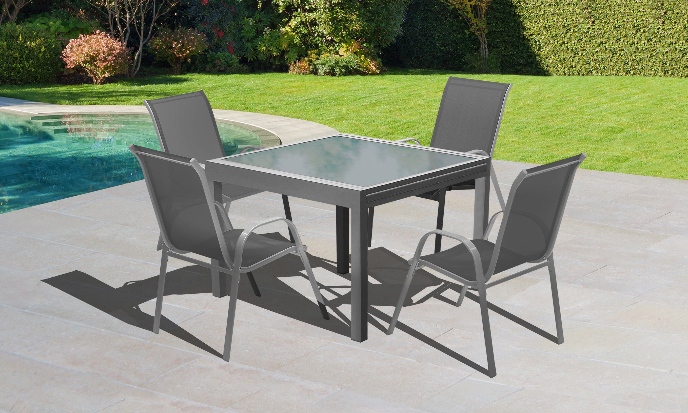 Table de jardin extensible en verre trempé 90-180cm