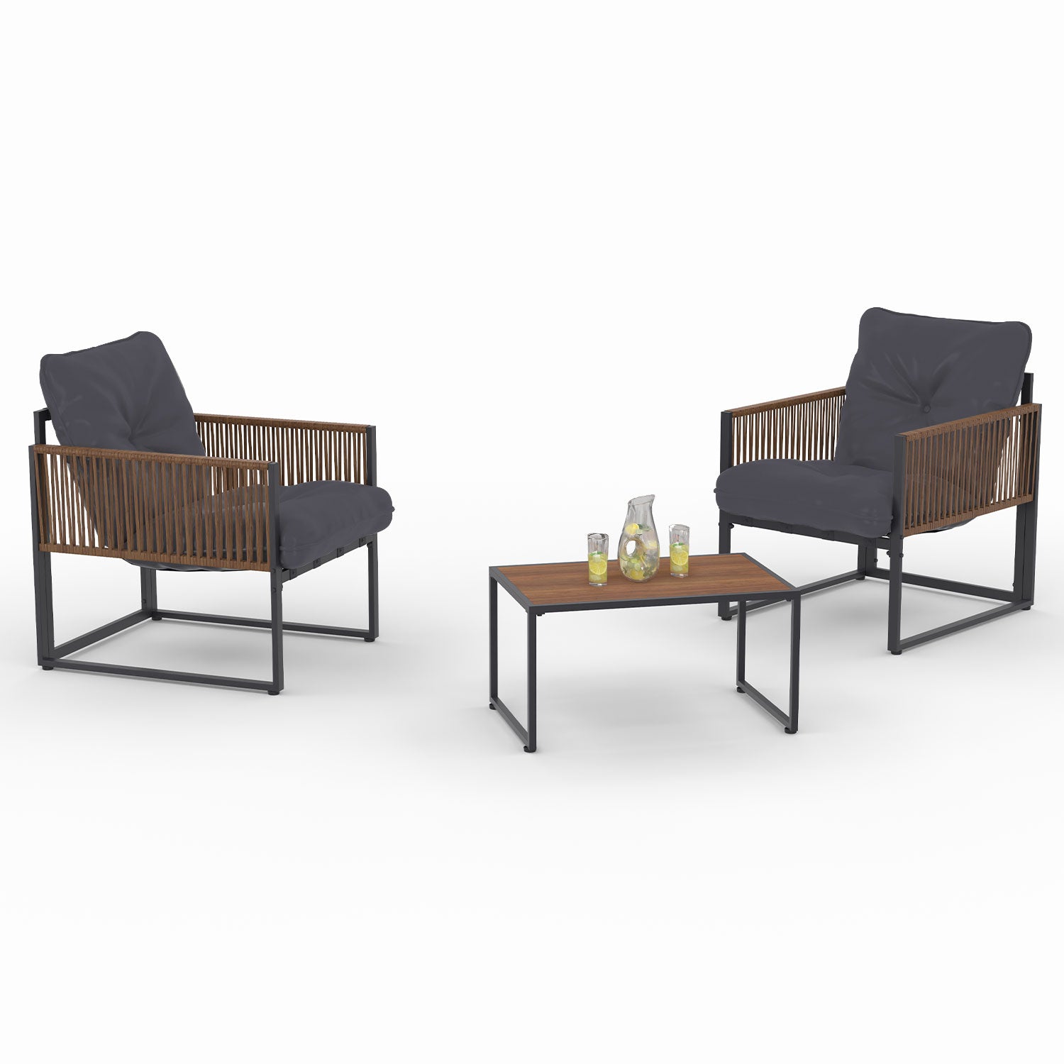 Salon de jardin Ozéa 2 places en métal gris et cordage