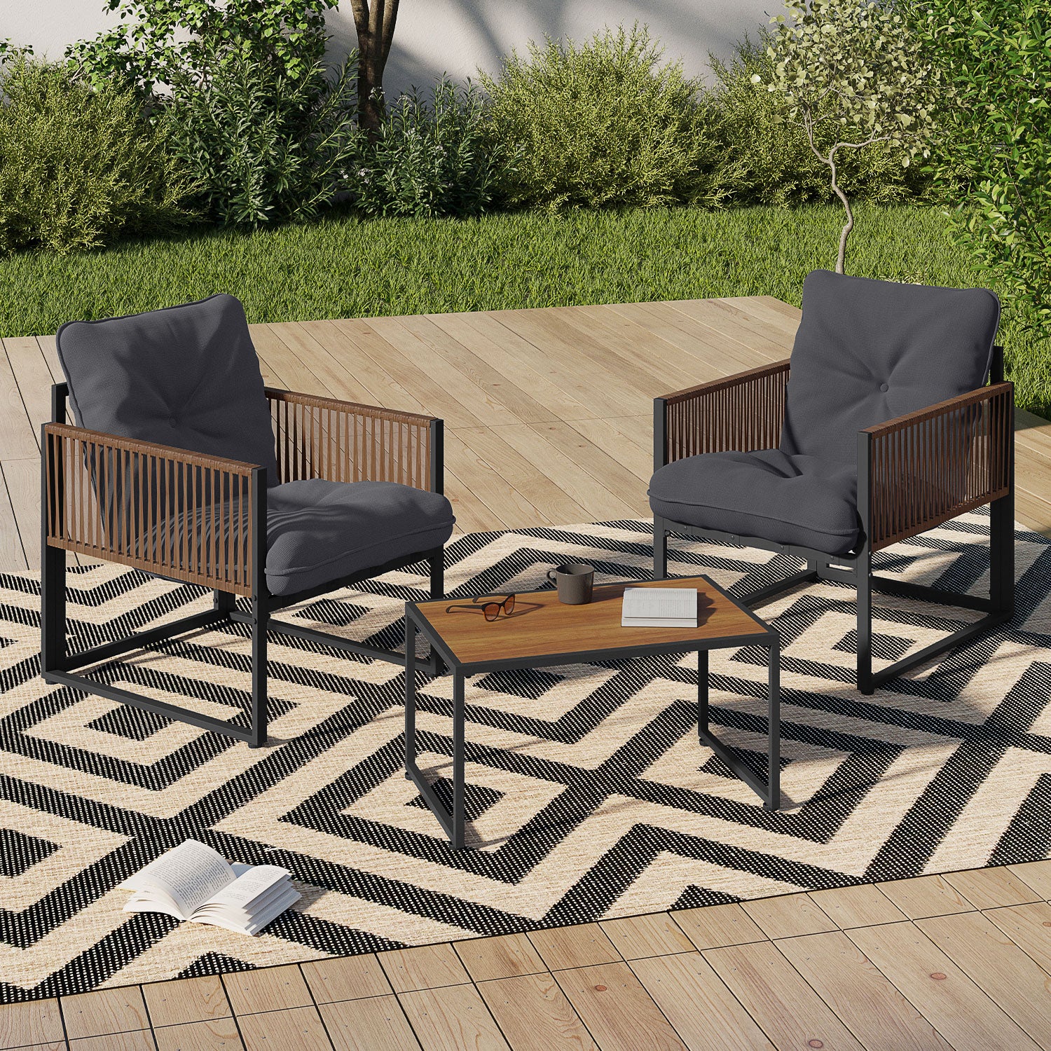 Salon de jardin Ozéa 2 places en métal gris et cordage