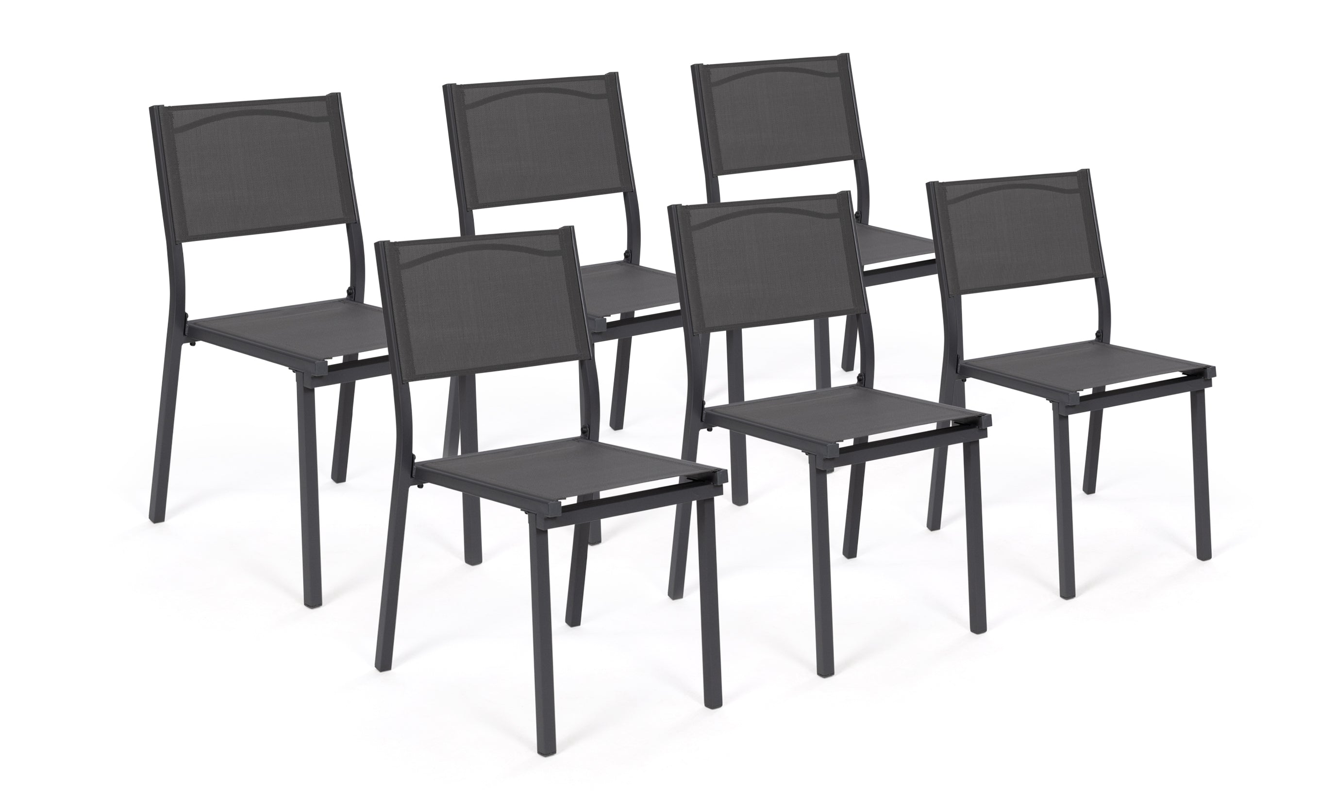 Chaises de jardin empilables en textilène grises - lot de 6