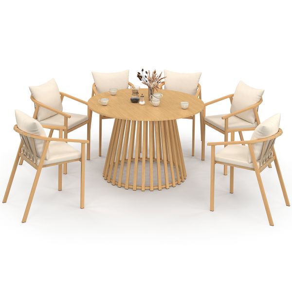 Ensemble repas Hortensia 6 places métal effet bois