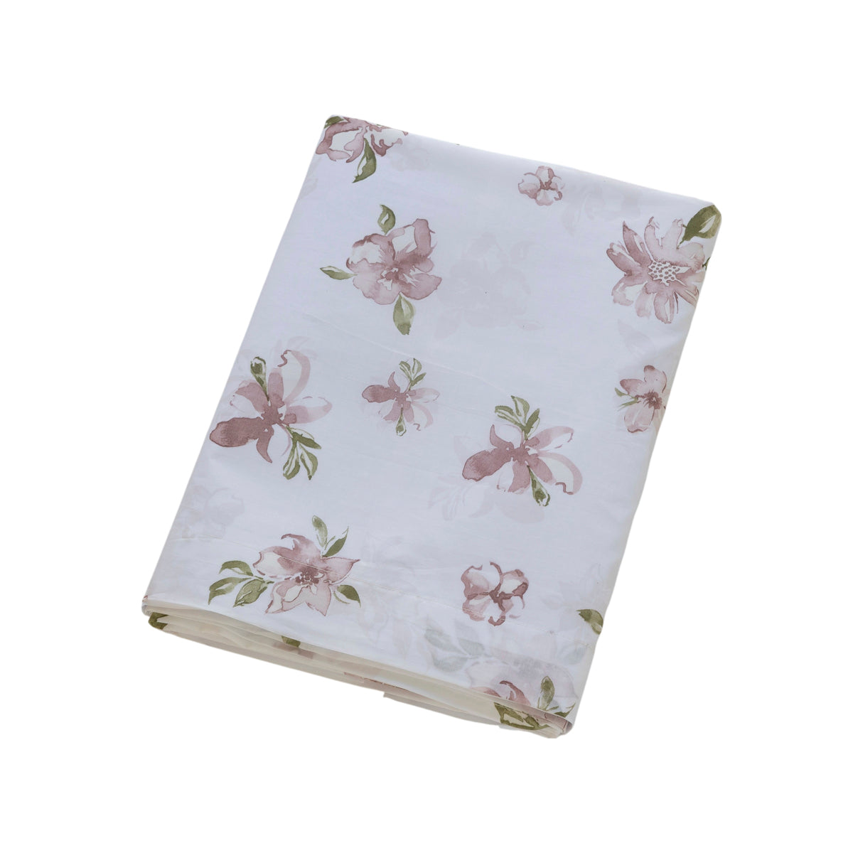 Drap plat - 270x300cm - motif floral - blanc à fleur rose