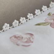 Housse de couette - 220x240cm  - motif floral - blanc à fleur rose