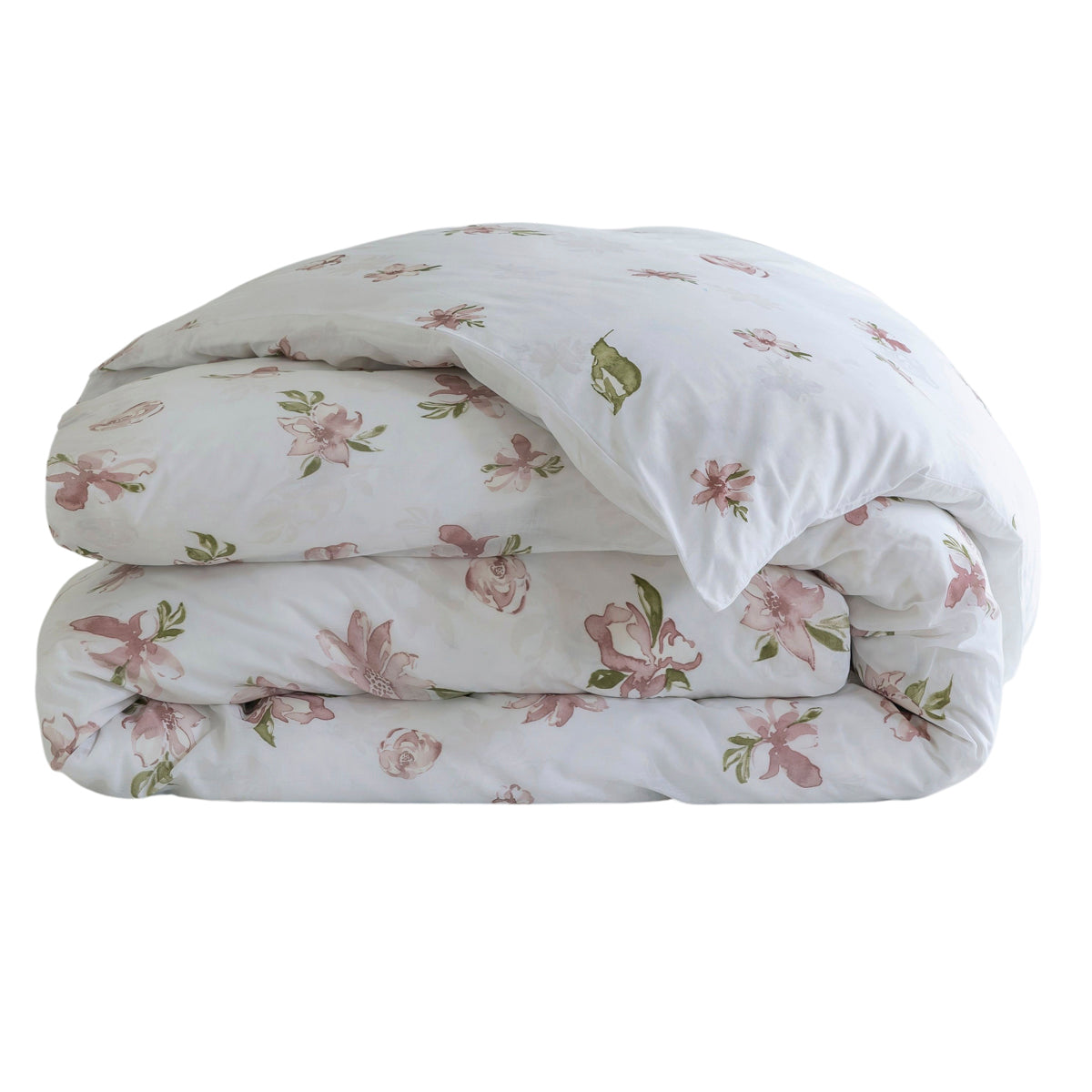 Housse de couette - 220x240cm  - motif floral - blanc à fleur rose