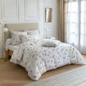 Taie oreiller - 65x65cm - motif floral - blanc à fleur rose