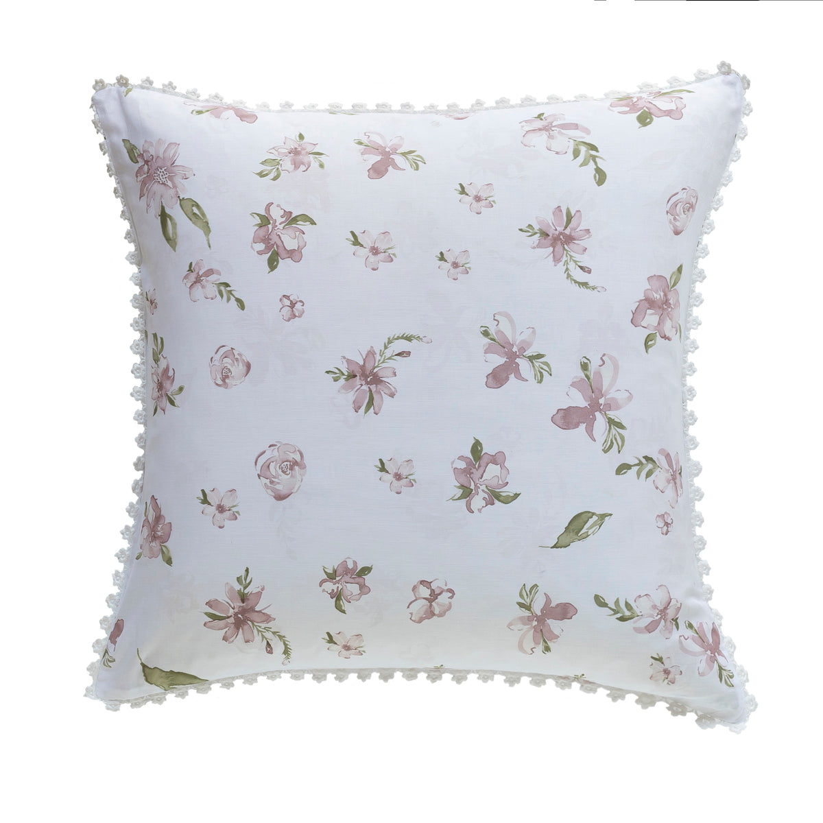 Taie oreiller - 65x65cm - motif floral - blanc à fleur rose
