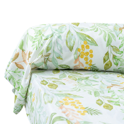 Taie oreiller - 65x65cm - tissu percale -  fleurs vertes