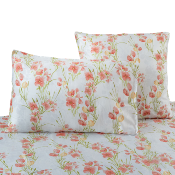 Taie oreiller - 65x65cm - tissu percale blanc - fleurs rouges