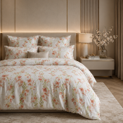Taie oreiller - 65x65cm - tissu percale blanc - fleurs rouges