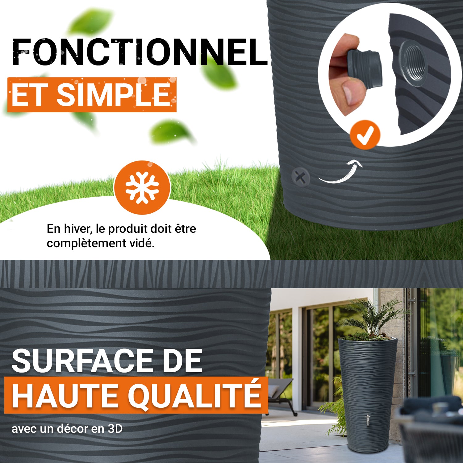 Natura Réservoir 210 L, graphite avec bac à plantes