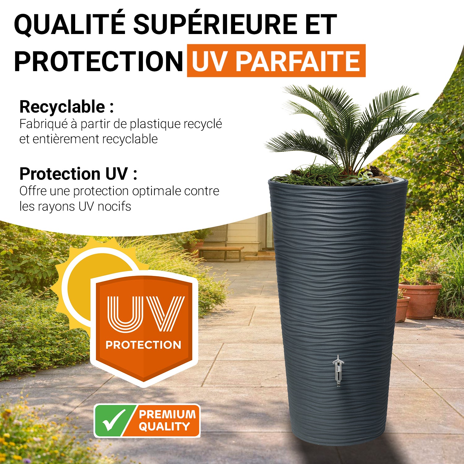 Natura Réservoir 210 L, graphite avec bac à plantes