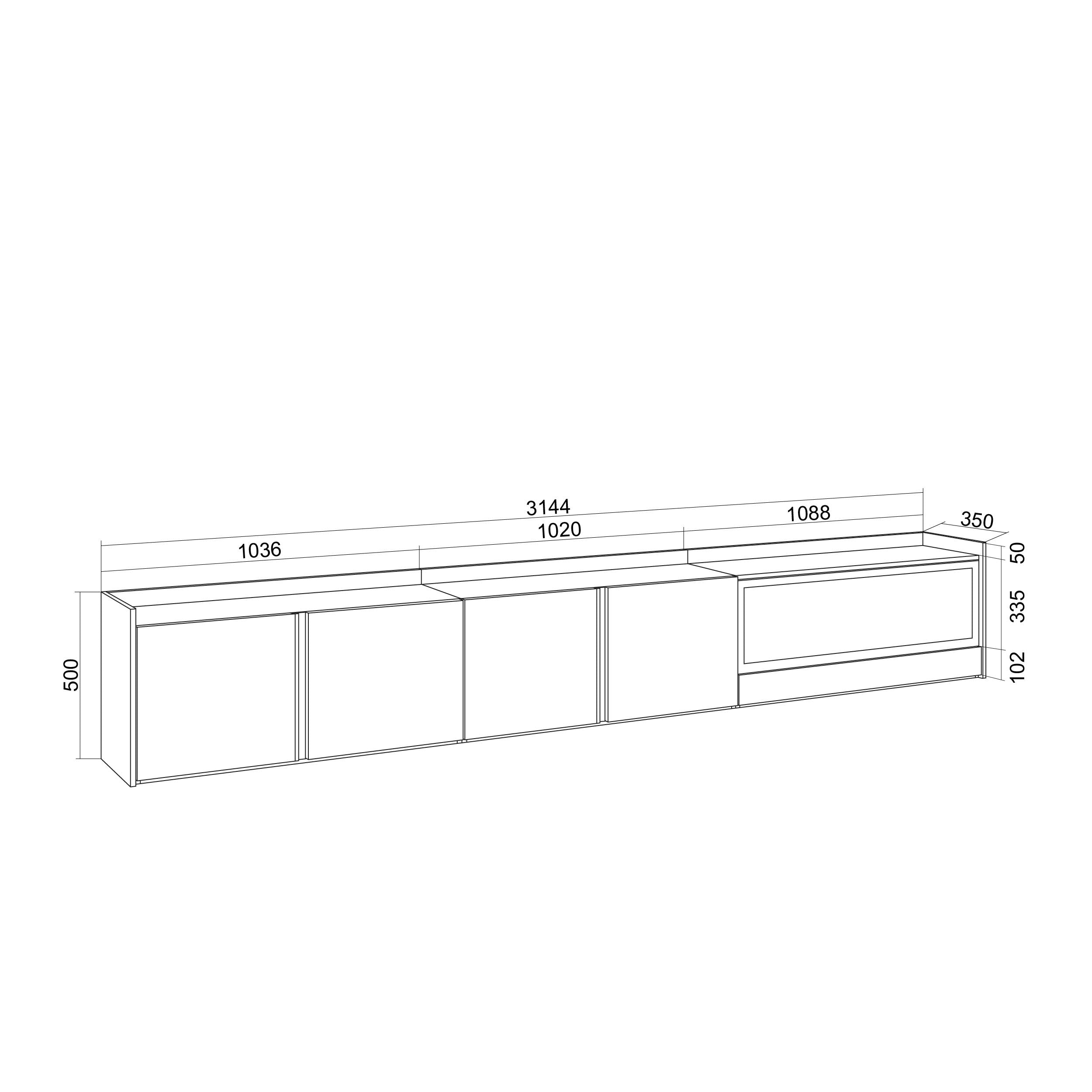Meuble TV 315x50x35 cm Pour les TV jusqu'à 80" Cheminée électrique à droite XXL Chêne et noir