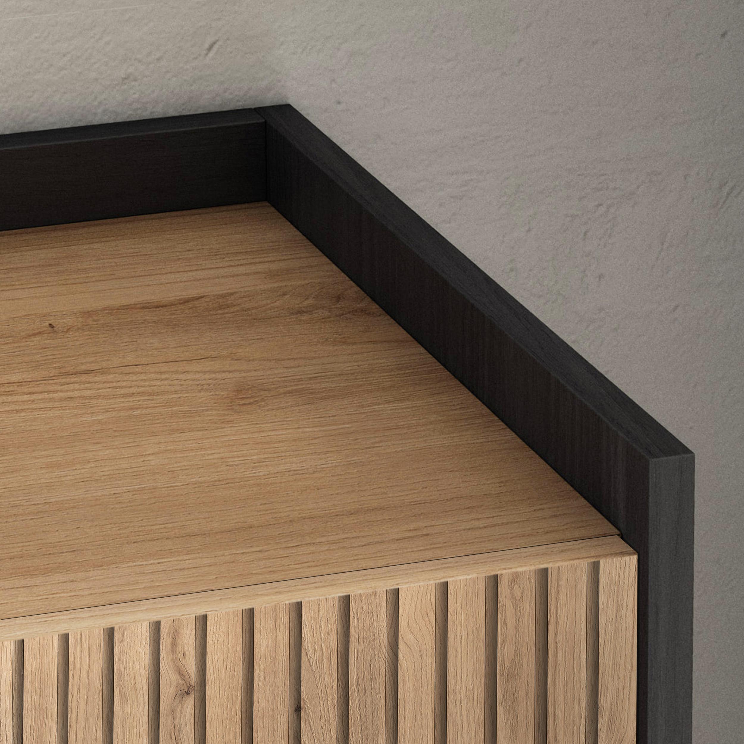 Meuble TV 315x50x35 cm Pour les TV jusqu'à 80" Cheminée électrique à droite XXL Chêne et noir