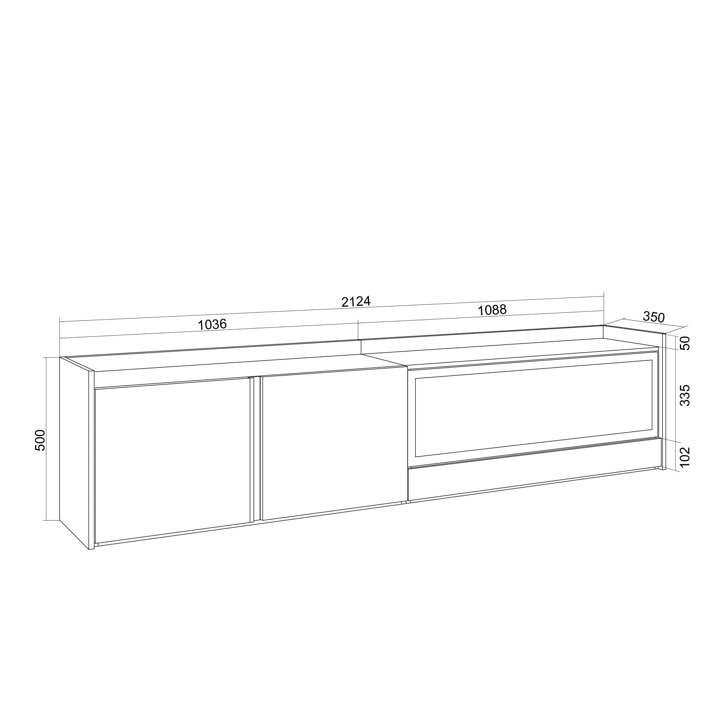 Meuble TV Suspendu 212x50x35 cm Pour les TV jusqu'à 80" Cheminée électrique à droite XXL Mural Chêne et noir
