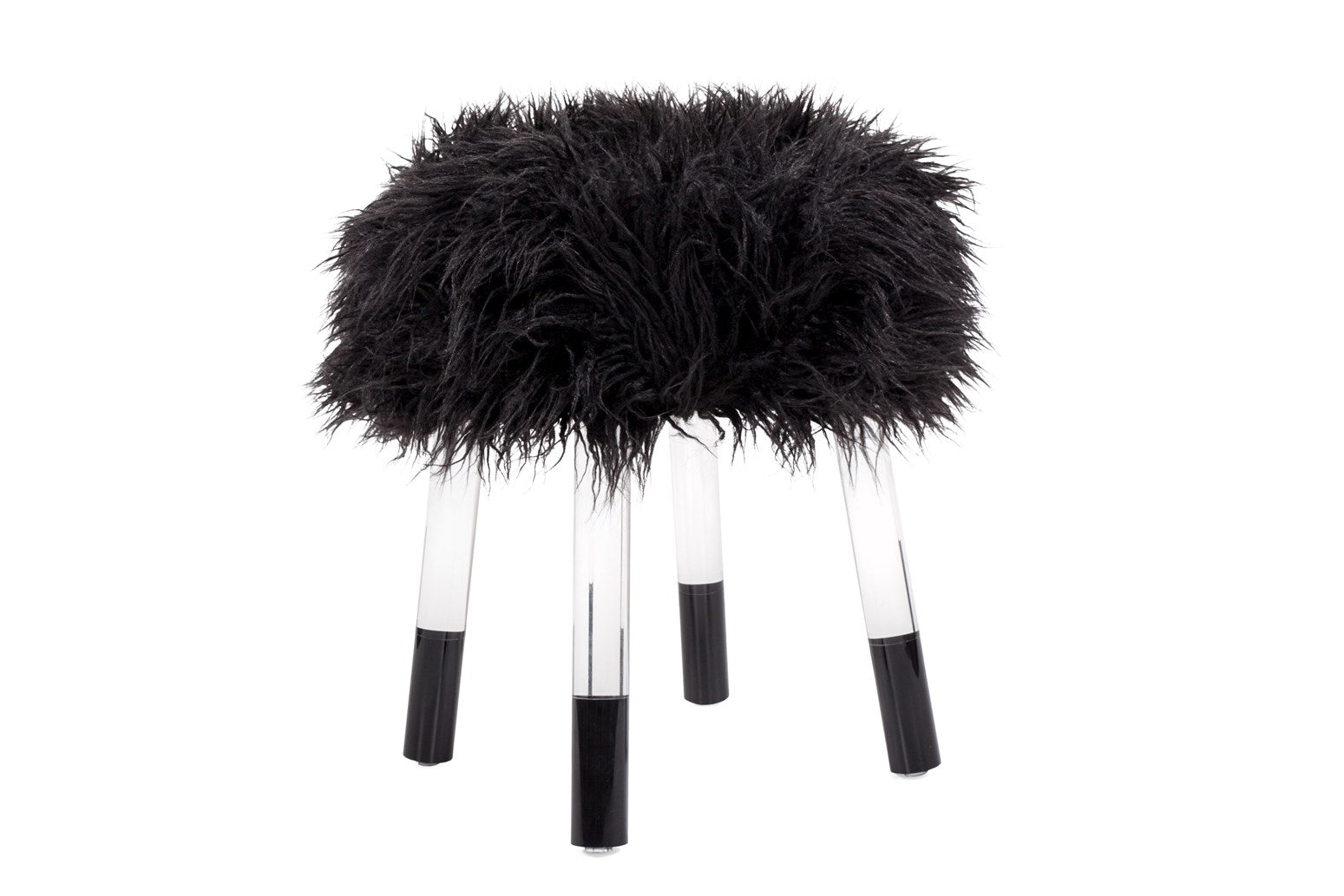 Tabouret en fausse fourrure noir - Laika