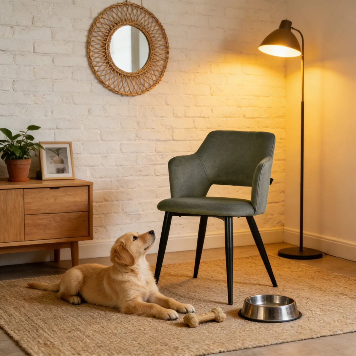 Ensemble de 2 fauteuils de salle à manger scandinaves avec accoudoirs en tissu vert - Akanji