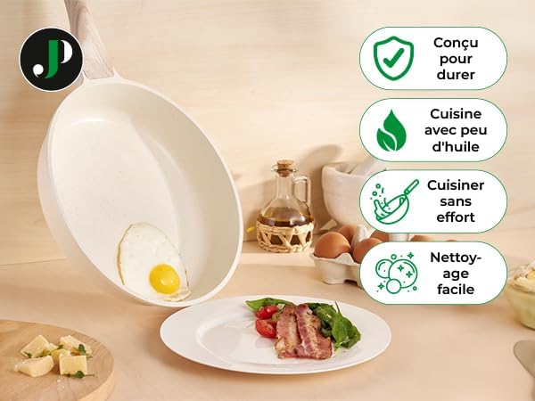 Batterie de cuisine 21 pièces antiadhésives en Granit beige - Tous feux dont induction