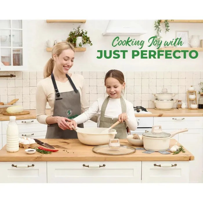 Batterie de cuisine 15 pièces antiadhésives en Granit Beige - Tous feux dont induction