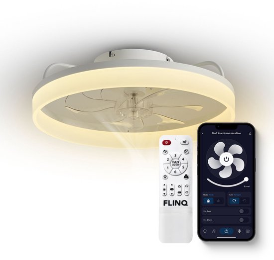 Ventilateur de plafond connecté avec éclairage LED intégré - blanc