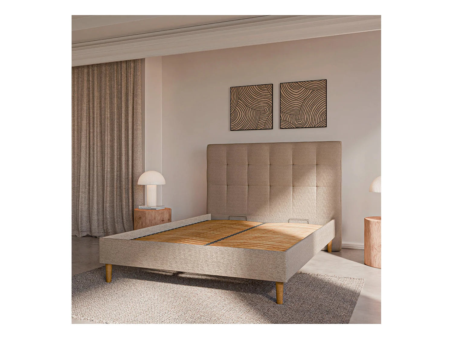 Ensemble lit + tête de lit - Beige - Collection Léa