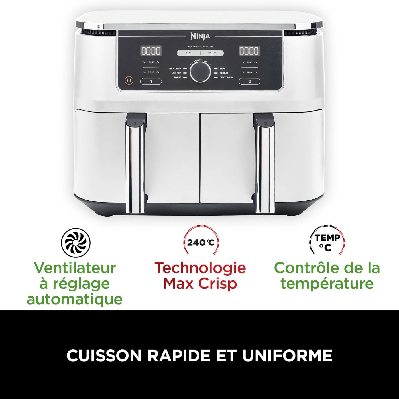Airfryer Ninja Foodi MAX double compartiment 6-en-1, Blanche 9,5L