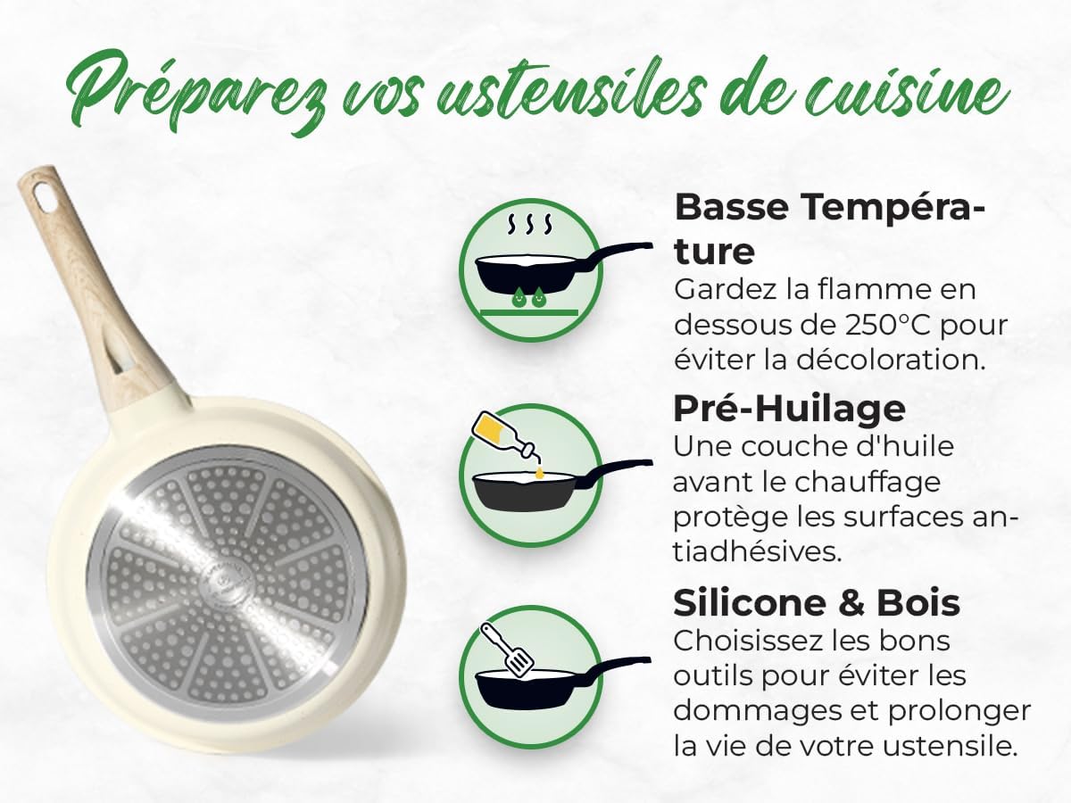 Batterie de cuisine 21 pièces antiadhésives en Granit beige - Tous feux dont induction